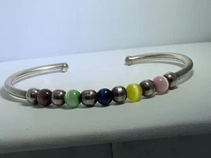 VINTAGE SIGNED “AII” Mexico STERLING SILVER OPEN BANGLE BRACELET 925 MOONSTONES - Picture 1 of 3