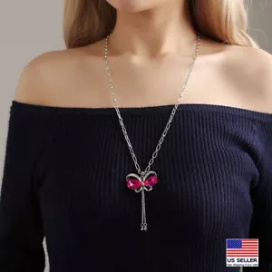 Fashion Women Jewelry Necklace Crystal 3D Butterfly Long Y-Drop Pendant 1890 - Picture 1 of 16