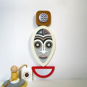 Modern African Mask Sculpture Wooden Decor Boho Afro Futurism Tribal Wall Art - Picture 1 of 8