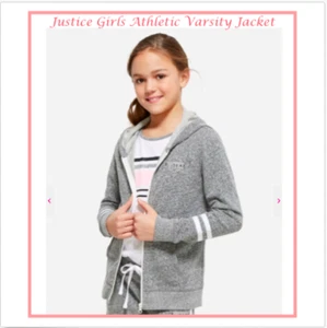 *NWT* Girls Varsity jacket JUSTICE size 12 Light Gray Athletic Hooded Jacket - Picture 1 of 4