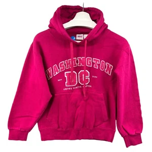 VINTAGE Washington DC Hoodie Womens Small Embroidered Capital Pink Sweatshirt - Picture 1 of 10