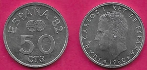 SPAIN 50 CENTIMOS 1980-80 1 YEAR TYPE,RULER JUAN CARLOS I,WORLD CUP SOCCER GAMES - Picture 1 of 1