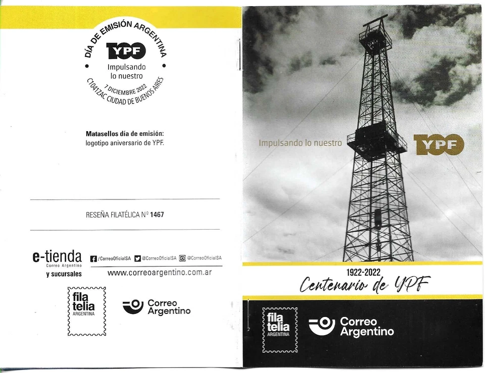 #75217 ARGENTINA 2022 ENERGY YPF NAT.PETROLEUM COMPANY 100°ANIV POST BROCHURE - Image 1 of 1