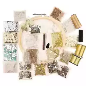 Aari Work Materials Kit Combo Pack Set of Gold Frame Color Beads Zari Zardosi - Picture 1 of 4