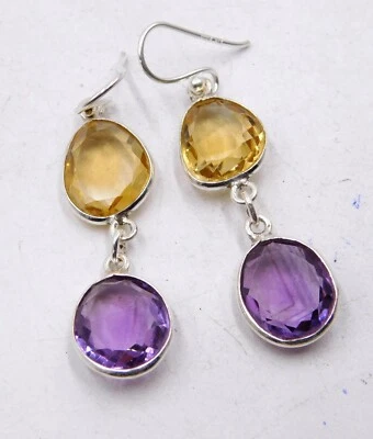 5.20 Gm 925 Sterling Silver Natural Multi Cut Stone Fine Earring 1.85" M-1643 - Image 1 of 2