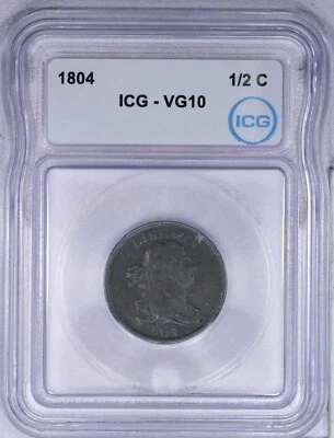 1804 Draped Bust Half Cent 1/2C ICG VG10 - Cross 4 No Stems - Image 1 of 4