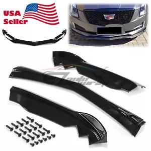 For 2014-17 Cadillac ATSL ATS Gloss Black Front Bumper Body Kit Spoiler Lip 3pcs - Foto 1 di 10