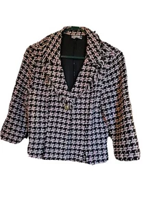 RAVE Vintage Frayed Herringbone Blazer Jacket Size 11 Pink Black Acrylic USA - Picture 1 of 6