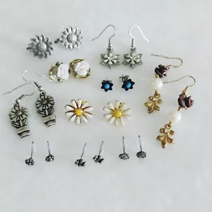 All Flower Earrings Floral Enamel Post Stud Pierced Sun Dasiy Rose 10 PR  - Picture 1 of 9