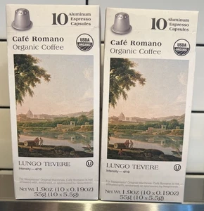 20 Organic Café Romano Coffee Espresso Pods Nespresso LUNGO TEVERE 2026 - Picture 1 of 3