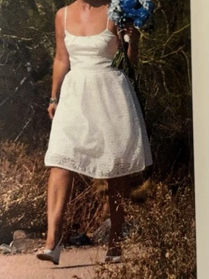 White Satin & Lace Short Length Dress Size 5 - Excellent Condition - Image 1 of 4