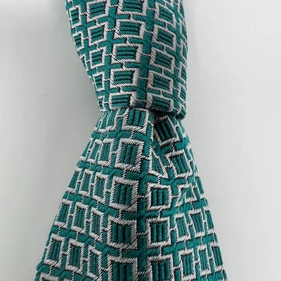 Corbata cuadrada Versace Collection para hombre 100 % seda verde/plateada vintage nueva con etiquetas Foto 1 de 4