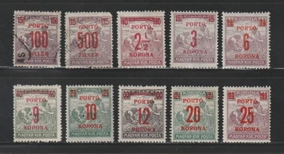 Hungary, 1921-25 Postage Due Stamps, Used/Unused, 10 Different - Image 1 of 2