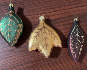 3 adornos navideños de hojas de otoño de vidrio de colección - Imagen 1 de 11