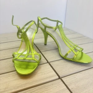 Fioni Lime Green Metallic Open Toe Sandal Pumps Size 9 - Picture 1 of 9