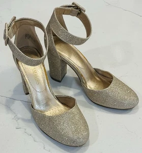 Damenschuhe klobiger Blockabsatz geschlossene Zehenpartie Knöchelriemen Schnalle Hochzeit Party - Bild 1 von 2