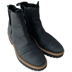Toms Dakota Black Leather Chelsea Rugged Ankle Boots Women’s Size 7.5 - Picture 1 of 15