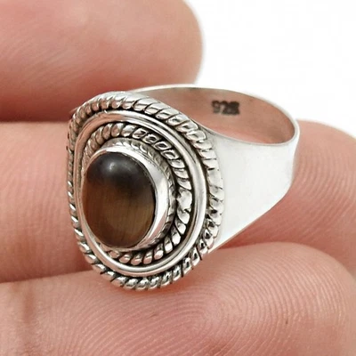 Natural Tiger Eye Gemstone 925 Silver Simple Signet Ring US 6 Christmas Sale - Image 1 of 4