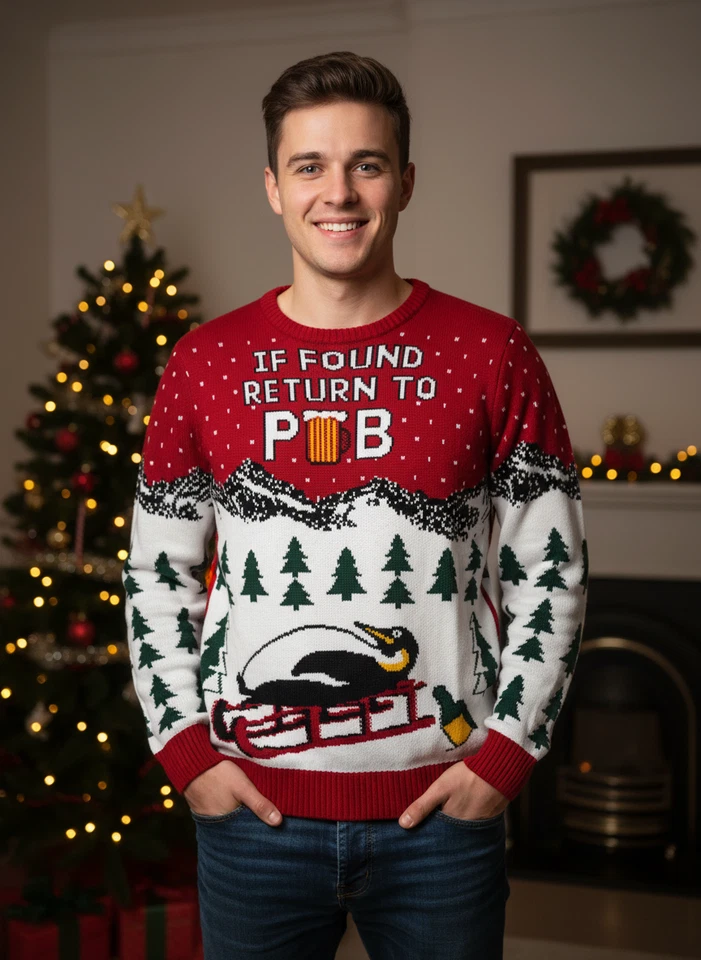 POUT If Found Return To Pub Christmas Jumper, Festive Knitwear FREE DELIVERY
