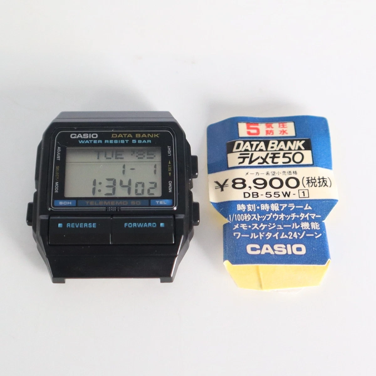 CASIO DATA BANK DB-55W　デジタル腕時計　タグ付　長期保管品 CASIO DB-55W DATA BANK Digital Watch with Tag Rare Vintage Head