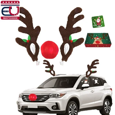 Juego de astas de reno de Navidad y nariz roja para maletero de coche SUV decoración de Navidad Rudolph Foto 1 de 4