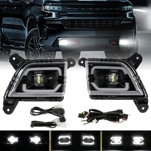 Pair Bumper LED Fog Lights DRL W/ Wiring Kit for 2019-2021 Chevy Silverado 1500 - Picture 1 of 12