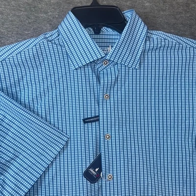 Johnnie-O Hangin Out Mens Josiah Geometric Print Button Down Shirt Blue Sz L NEW - Image 1 of 4