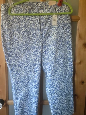 CAPRIS Lane Bryant Womens White Blue Floral Signature Fit Capri Pants Size 18 - Image 1 of 4