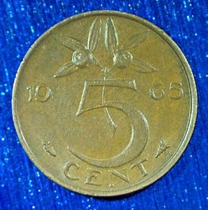 WORLD COIN SALE--1965 NETHERLANDS .5 cent :BRONZE COMPOSITION COIN KM# 181 - Picture 1 of 3
