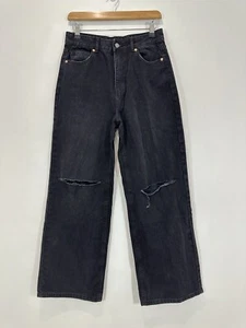Jay Jays Jeans Women 10 (28x29.5) Black Denim Wide Leg Andi Distressed Hi Rise - Picture 1 of 11