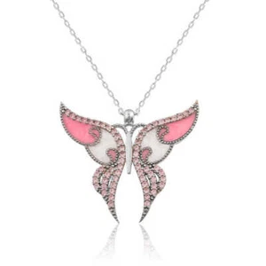 925k Sterling Silver Fluttering Elegance: Pink Butterfly Women's Necklace - Foto 1 di 1
