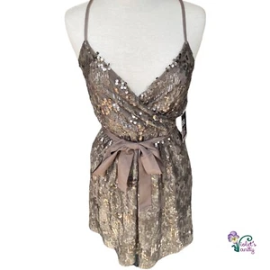 NWT Express Silver Sequin Dress Women Sz S Empire Waist Spaghetti Strap Low Cut - Picture 1 of 12
