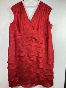 Jessica Howard Shimmery Red Party Evening Dress Layered V-Neck Plus Sz 24 - Picture 1 of 13