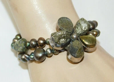 Brazalete de plata esterlina druzy hematita cruda flor perla negra 7/8" 2e 107 Foto 1 de 4