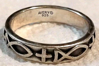 Anel aposentado James Avery 925 cruz e peixe eternidade tamanho 7 fé religiosa - Imagem 1 de 3