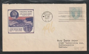 U.S. 1937 Virginia Dare 5 cent First Day Cover FDC Scott # 796 **See Pic** @ - Picture 1 of 1