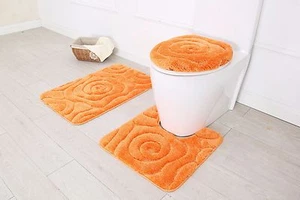 Hotel Collection 3 Piece Premium Prestige Bath rug set 100% Polyester (Orange) - Picture 1 of 1