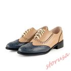 Womens Genuine Leather Carved Wing Tip Lace Up Casual Brogue Flats Shoes Oxfords