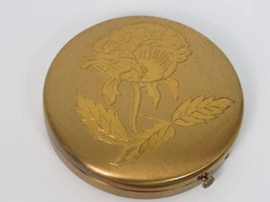 VTG 1940s 50s DORSET FIFTH AVENUE GOLD FLORAL COMPACT 3 1/8" DIAMETER - Picture 1 of 12