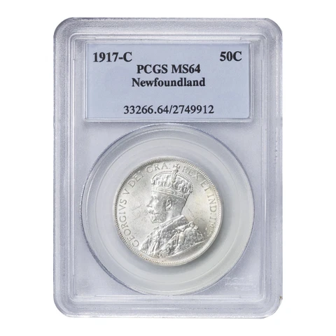 Newfoundland 1917-C 50 Cents Silver Coin - PCGS MS-64 Cover
