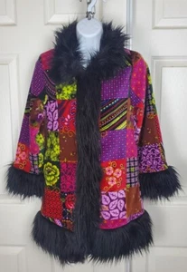 Kinder Place Boho Patchwork Jacke mit Kunstfellkragen Satinfutter Knöpfe - Bild 1 von 8