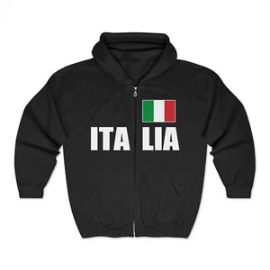 Italia Italy Flag Full Zip Hoodie, Italian Pride Sweatshirt, Travel Apparel - Picture 1 of 9