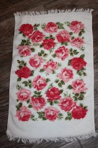 Vintage Cannon State Pride Belk Pink Red Roses White Hand Towel Fringe! 14X24 VG - Picture 1 of 3