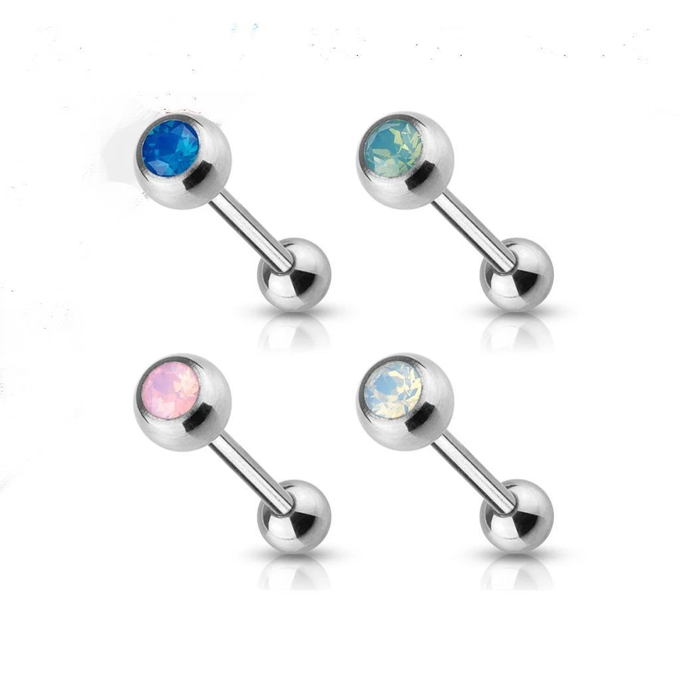 4 - 14 Gauge 5/8 Inch Tongue Barbell  Opalite Crystal Balls Surgical Steel T254 - Image 1 of 1