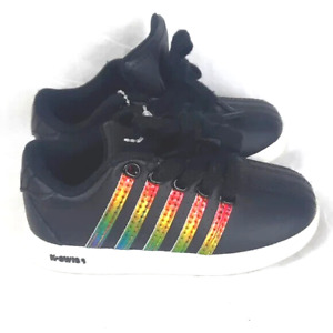 Kswiss Classic Leather Baby Toddler Sneakers Size 7 Black Metallic Rainbow