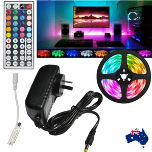 RGB LED Strip Light 5050 SMD DC12V 5m Flexible Ribbon 44Key Contoller 2A Adapter - Picture 1 of 11