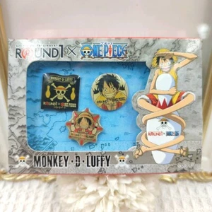 One Piece x ROUND1 Pin Badge Monkey D Luffy  Set Anime Japan - Picture 1 of 14