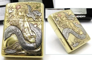 Armor Snake Sexy Beauty Pinup Girl Double Sided Brass Zippo Oil Lighter 2022 MIB - Picture 1 of 11