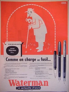 PUBLICITÉ 1954 WATERMAN A CARTOUCHE D'ENCRE COMME ON CHARGE UN FUSIL - P.LACROIX - Imagen 1 de 1
