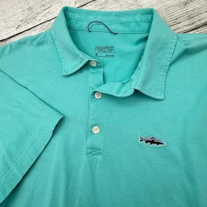 Patagonia Men's Medium Turquoise Polo Shirt Trout Logo - Picture 1 of 4
